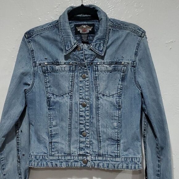 Vintage Y2K Harley-Davidson Jean Jacket With Embroidery & Studs - Picture 3 of 16